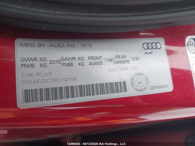Aukcja sprzedaży 2013 Audi A6, vin: WAUHFCFC7DN142498, numer aukcji: 12496363