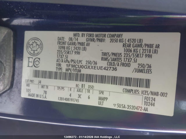 1FMCU0GXXEUE42736 Ford ESCAPE SE