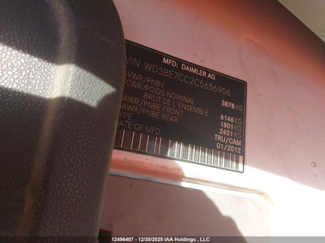 12496407 :رقم المزاد ، WD3BE7CC2C5656906 vin ، 2012 Mercedes-benz Sprinter 2500 مزاد بيع