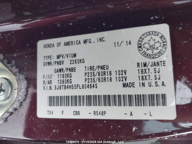 5J8TB4H50FL804645 Acura RDX
