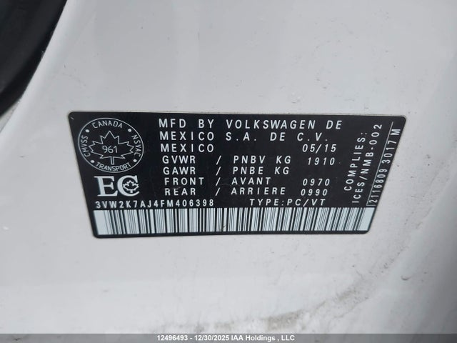 3VW2K7AJ4FM406398 Volkswagen Jetta 2.0l Trendline/2.0l Trendline+