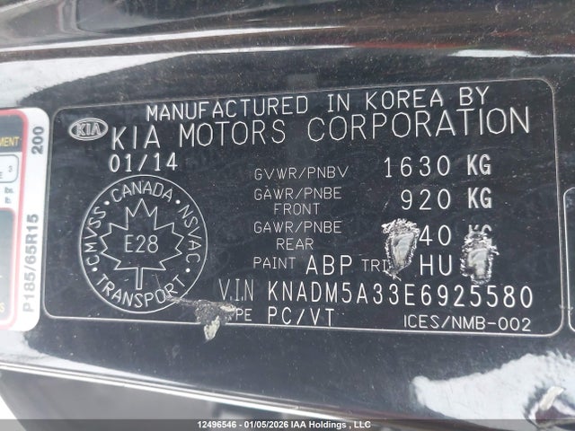 12496546 :رقم المزاد ، KNADM5A33E6925580 vin ، 2014 Kia Rio مزاد بيع