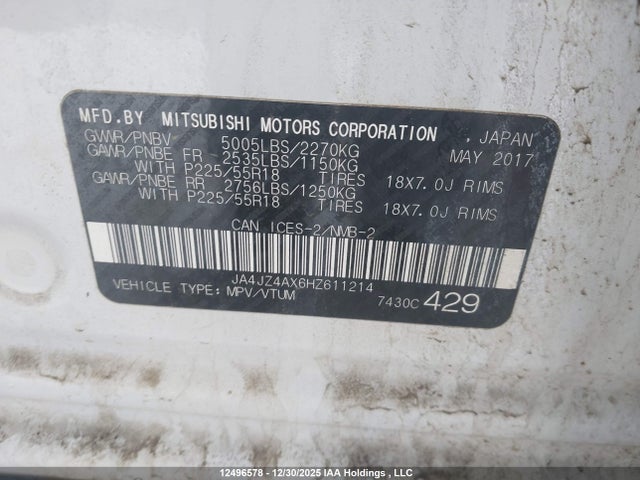 JA4JZ4AX6HZ611214 Mitsubishi OUTLANDER GT