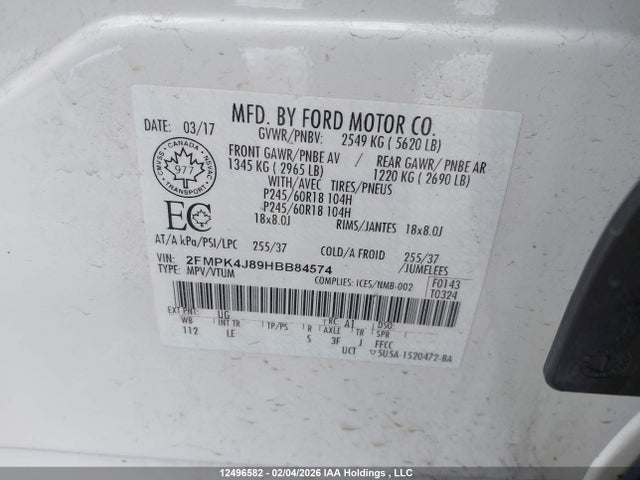 Aukcja sprzedaży 2017 Ford Edge Sel, vin: 2FMPK4J89HBB84574, numer aukcji: 12496582
