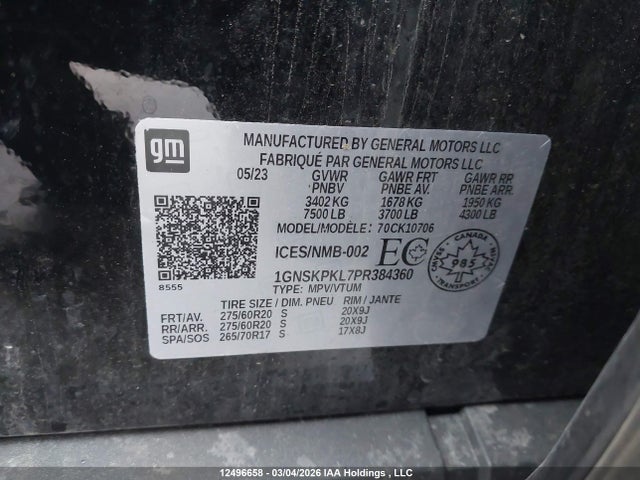 1GNSKPKL7PR384360 Chevrolet Tahoe Z71