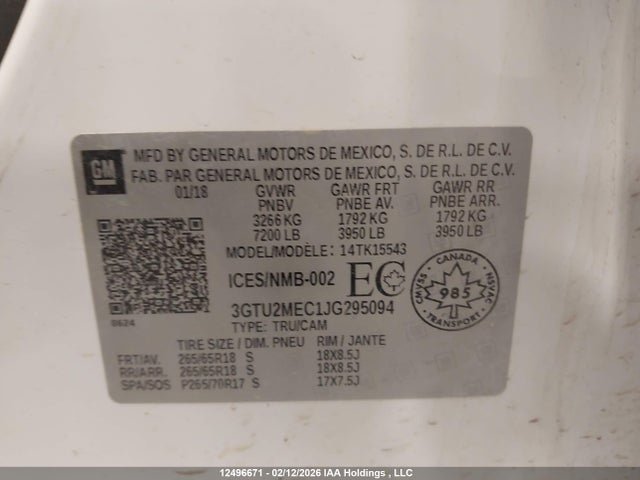 3GTU2MEC1JG295094 GMC Sierra K1500 Sle