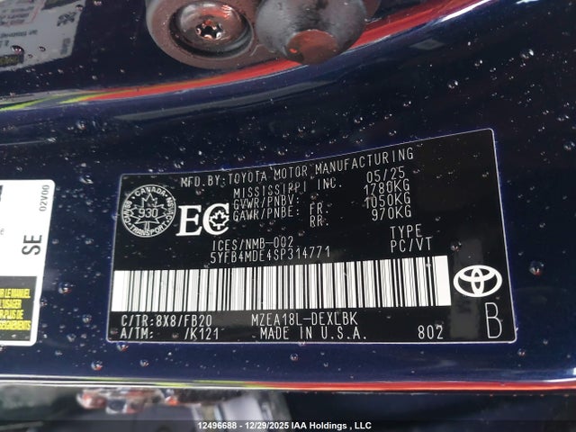 Aukcja sprzedaży 2025 Toyota Corolla Le, vin: 5YFB4MDE4SP314771, numer aukcji: 12496688