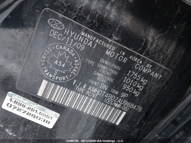 2010 Hyundai Elantra მანქანა იყიდება აუქციონზე, vin: KMHDT4BD2AU968476, აუქციონის ნომერი: 12496755