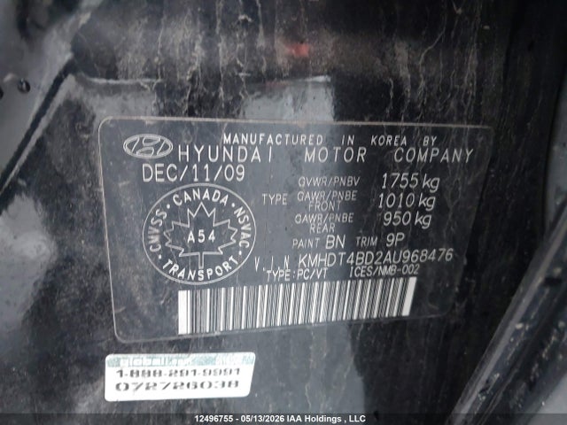 2010 Hyundai Elantra მანქანა იყიდება აუქციონზე, vin: KMHDT4BD2AU968476, აუქციონის ნომერი: 12496755