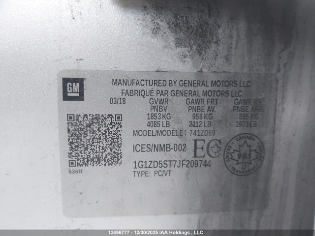1G1ZD5ST7JF209744 Chevrolet MALIBU LT