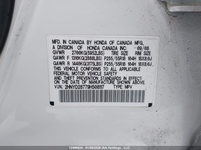 Продаж на аукціоні авто 2009 Acura Mdx Sport Package, vin: 2HNYD28779H508117, номер лоту: 12496824