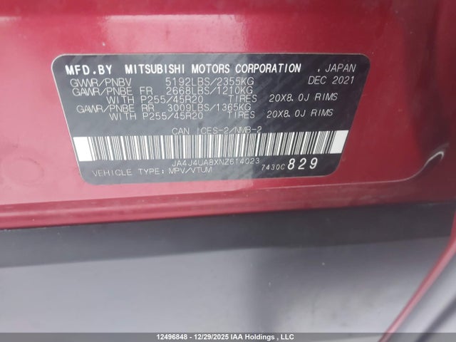 JA4J4UA8XNZ614023 Mitsubishi Outlander Le/le Premium/se/sel