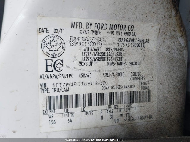 12496866 :رقم المزاد ، 1FT7W3BT7BEC49360 vin ، 2011 Ford F350 مزاد بيع