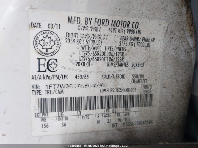12496866 :رقم المزاد ، 1FT7W3BT7BEC49360 vin ، 2011 Ford F350 مزاد بيع