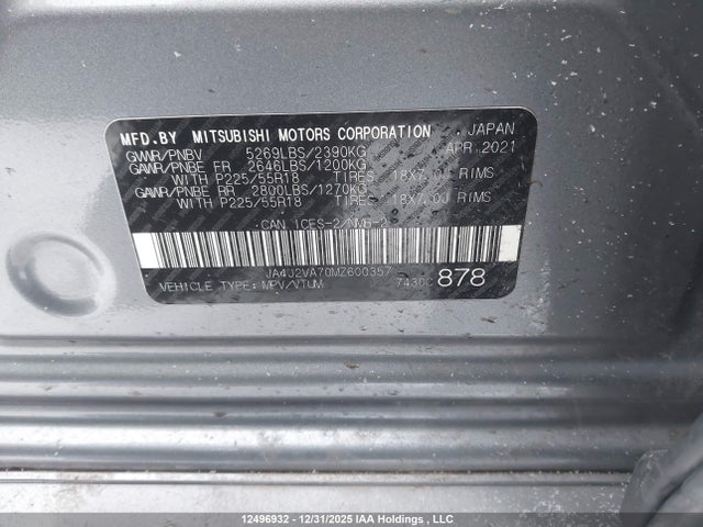 Aukcja sprzedaży 2021 Mitsubishi Outlander Phev Gt/le/se/sel, vin: JA4J2VA70MZ600357, numer aukcji: 12496932
