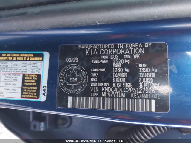 12496936 :رقم المزاد ، KNDC4DLC2P5127926 vin ، 2023 Kia Ev6 Long Range W/gt-line Pkg 1/long Range W/gt-line Pkg 2 مزاد بيع