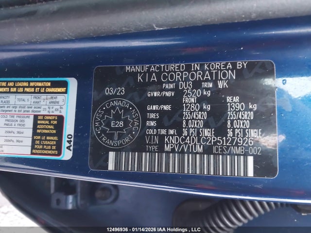 12496936 :رقم المزاد ، KNDC4DLC2P5127926 vin ، 2023 Kia Ev6 Long Range W/gt-line Pkg 1/long Range W/gt-line Pkg 2 مزاد بيع
