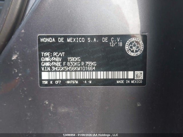 3HGGK5H56KM101664 Honda FIT LX