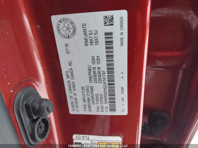 Продажа на аукционе авто 2018 Honda Cr-v, vin: 2HKRW2H52JH141741, номер лота: 12496963