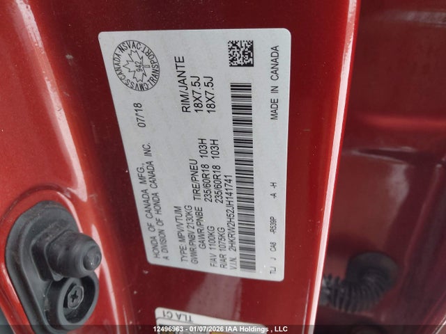 Продажа на аукционе авто 2018 Honda Cr-v, vin: 2HKRW2H52JH141741, номер лота: 12496963
