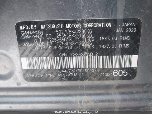 JA4JZ3AX6LJ600375 Mitsubishi Outlander Limited Edition/se/sel