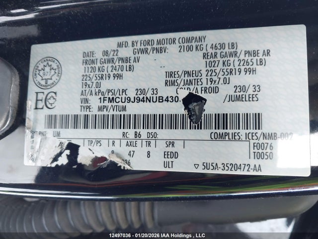 1FMCU9J94NUB43032 Ford Escape Titanium