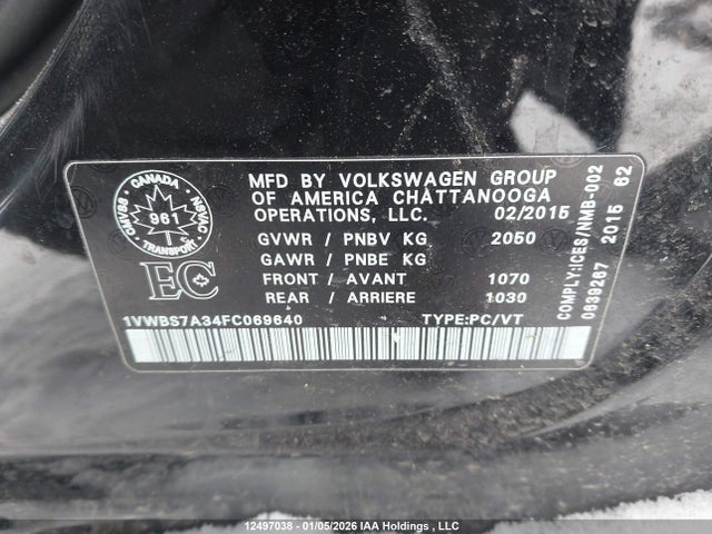 Volkswagen Passat 2015 1VWBS7A34FC069640 Image 9