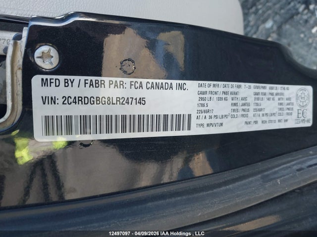 Aukcja sprzedaży 2020 Dodge Grand Caravan Se, vin: 2C4RDGBG8LR247145, numer aukcji: 12497097