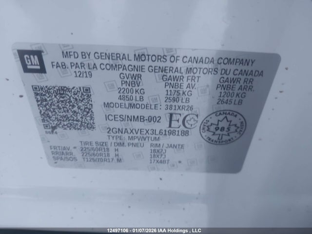 2GNAXVEX3L6198188 Chevrolet EQUINOX LT