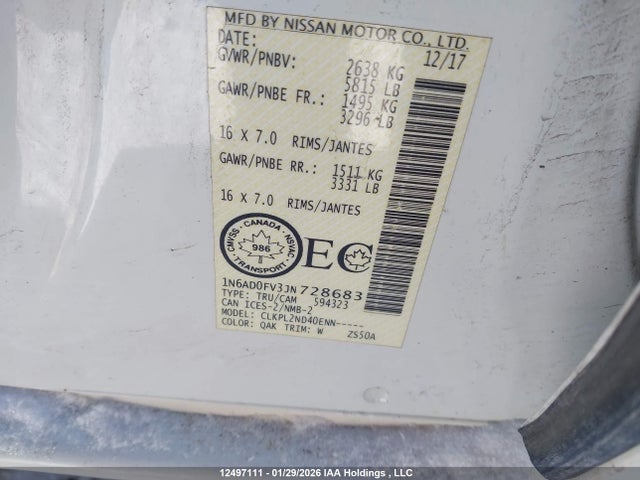 1N6AD0FV3JN728683 Nissan Frontier Midnight Edition/pro-4x/sl/sv