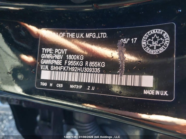 SHHFK7H92HU309335 Honda l15ba