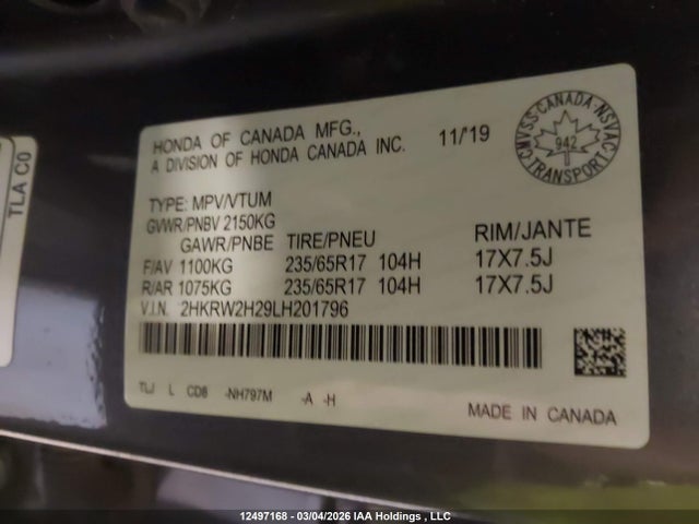 2HKRW2H29LH201796 Honda CR-V LX