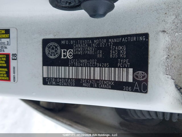 2012 Toyota Corolla Ce მანქანა იყიდება აუქციონზე, vin: 2T1BU4EE5CC794285, აუქციონის ნომერი: 12497171