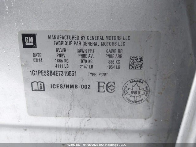Chevrolet Cruze 2lt 2014 1G1PE5SB4E7319551 Image 9