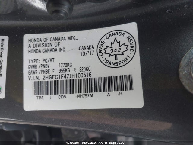 2HGFC1F47JH100516 Honda CIVIC EX