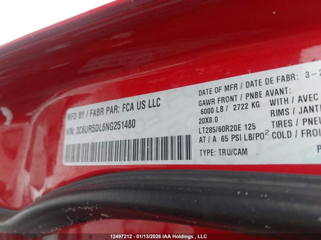 3C6UR5DL6NG251480 RAM 2500 Big Horn
