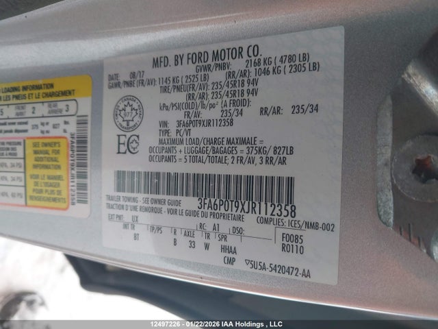 3FA6P0T9XJR112358 Ford FUSION SE