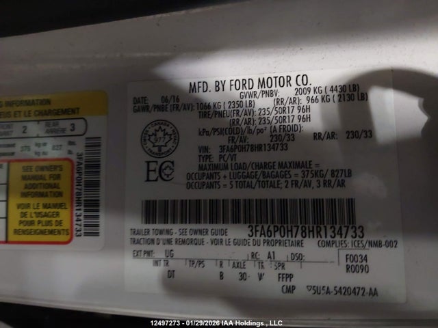 3FA6P0H78HR134733 Ford FUSION SE