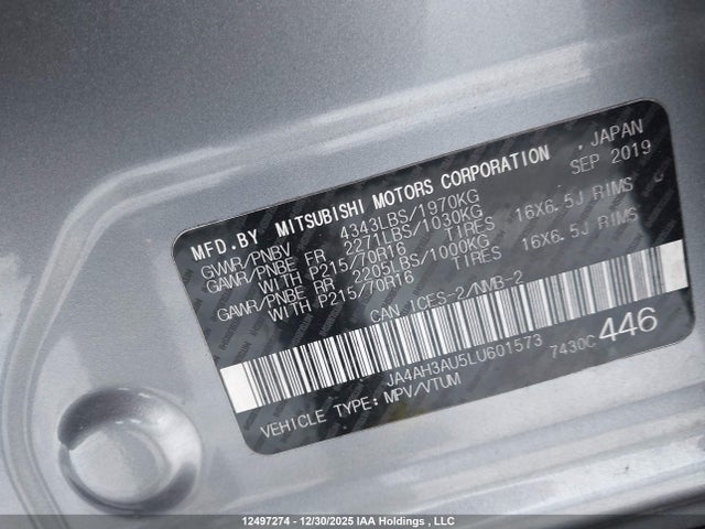 Mitsubishi Rvr Se/es 2020 JA4AH3AU5LU601573 Image 9