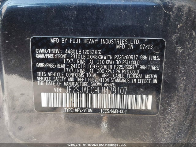 Aukcja sprzedaży 2014 Subaru Forester 2.5i Premium, vin: JF2SJAEC9EH479107, numer aukcji: 12497278