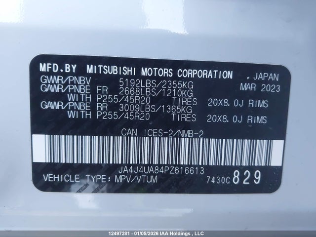 JA4J4UA84PZ616613 Mitsubishi Outlander Se/se Black Edition/se Technology/se Special