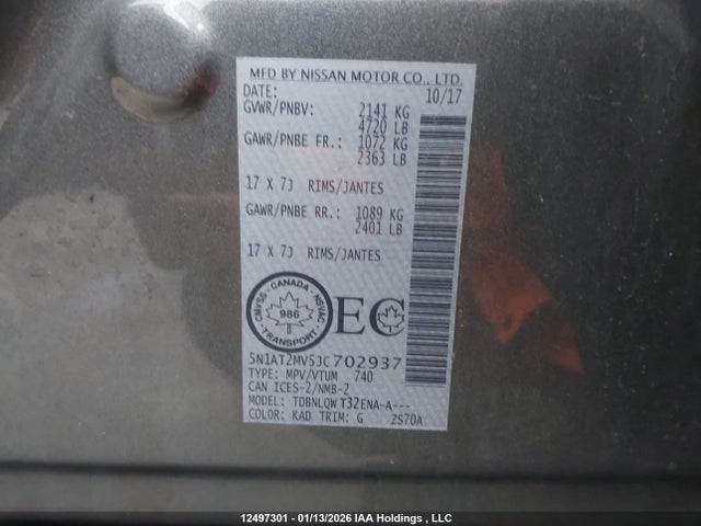 5N1AT2MV5JC702937 Nissan Rogue Midnight Edition/s/sl/sl W/propilot Assist/sv