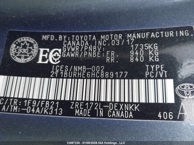 2T1BURHE6HC889177 Toyota COROLLA LE