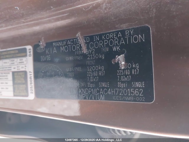Aukcja sprzedaży 2017 Kia Sportage Lx, vin: KNDPMCAC4H7201562, numer aukcji: 12497365