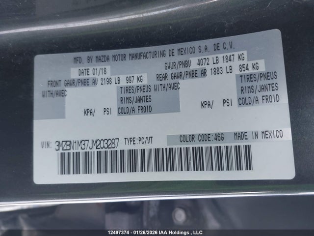 3MZBN1M37JM203287 Mazda Mazda3 Gt
