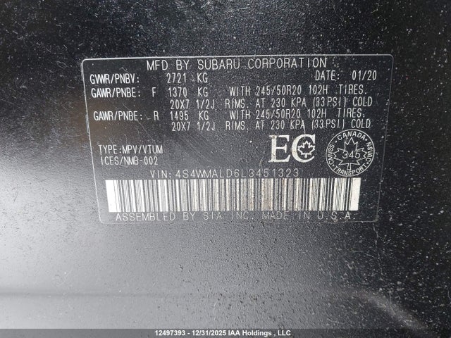4S4WMALD6L3451323 Subaru Ascent Limited