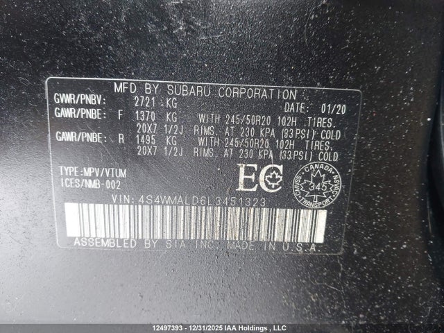 4S4WMALD6L3451323 Subaru Ascent Limited
