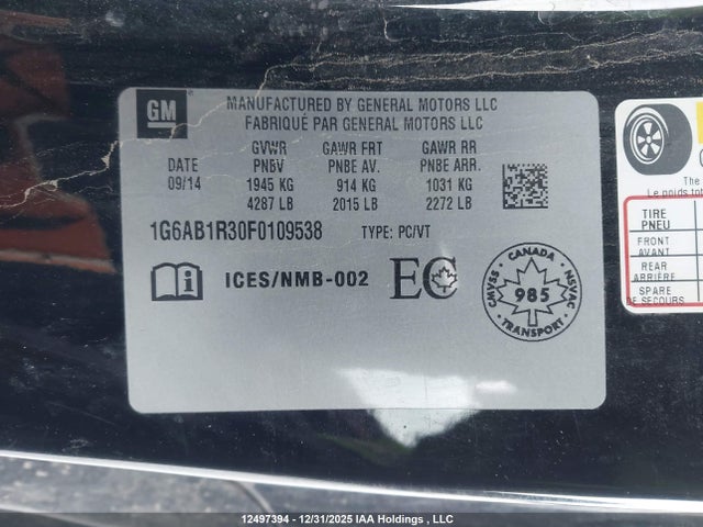 1G6AB1R30F0109538 Cadillac ATS LUXURY