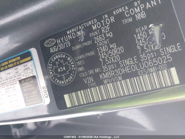KM8R3DHE0LU065025 Hyundai Palisade Sel