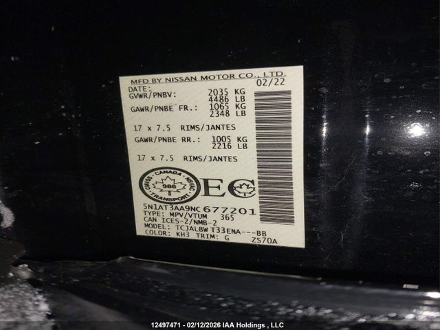 5N1AT3AA9NC677201 Nissan ROGUE S